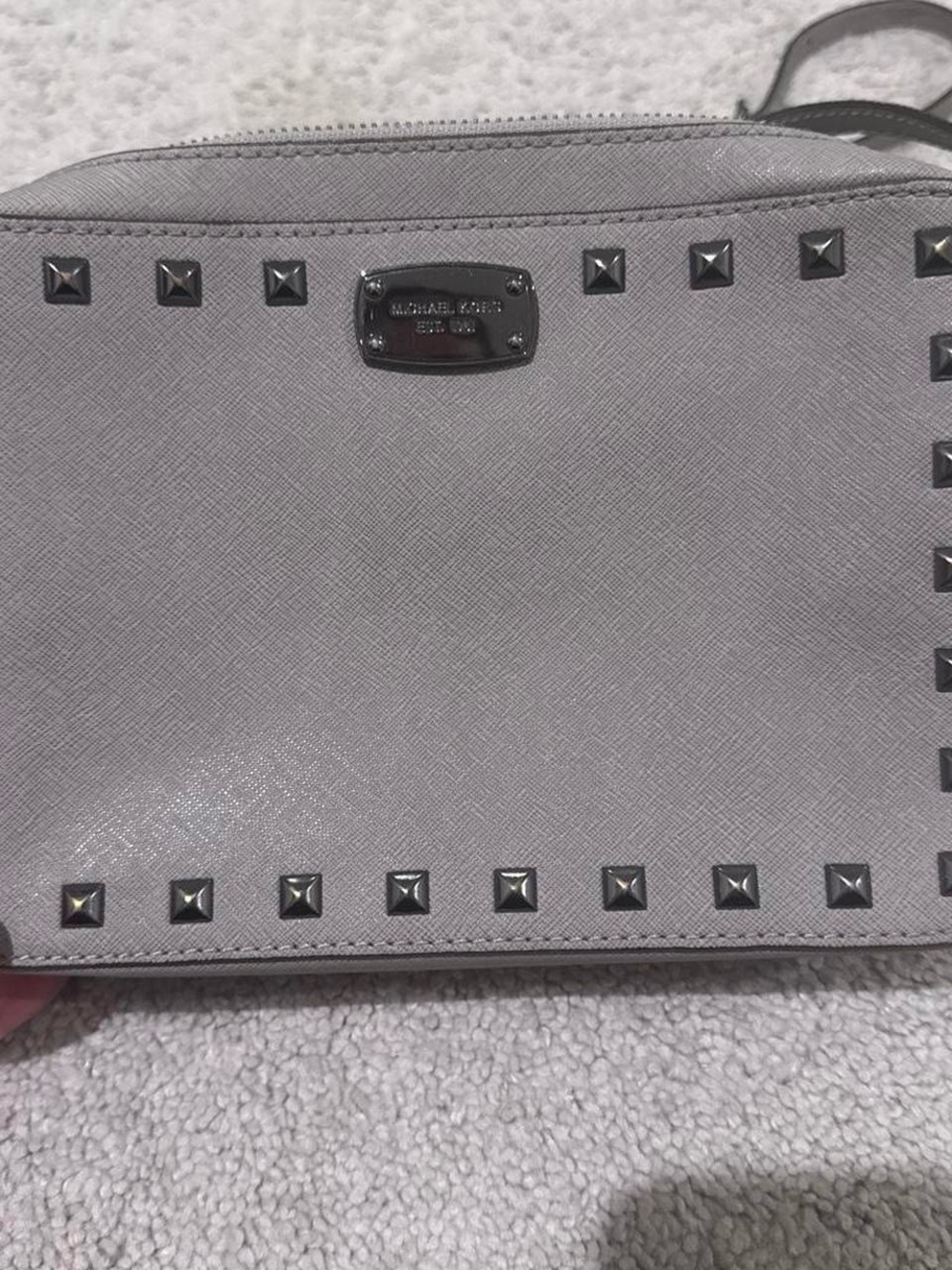 Michael Kors Light Gray Studded Saffiano Crossbody - Picture 1 of 6
